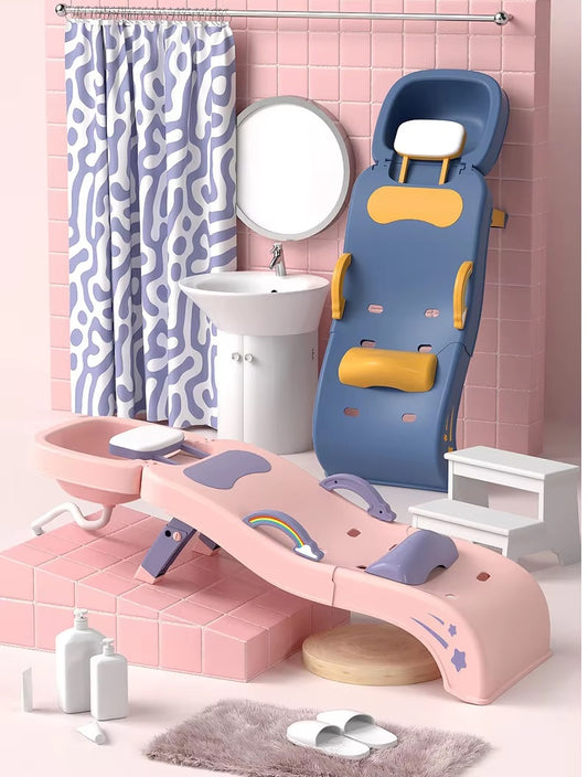 Curvear ®️Children’s Foldable Telescopic Shampoo Recliner Bed, Baby Home Seat for Kids, Comfortable Shampooing and Bath Time Support.
